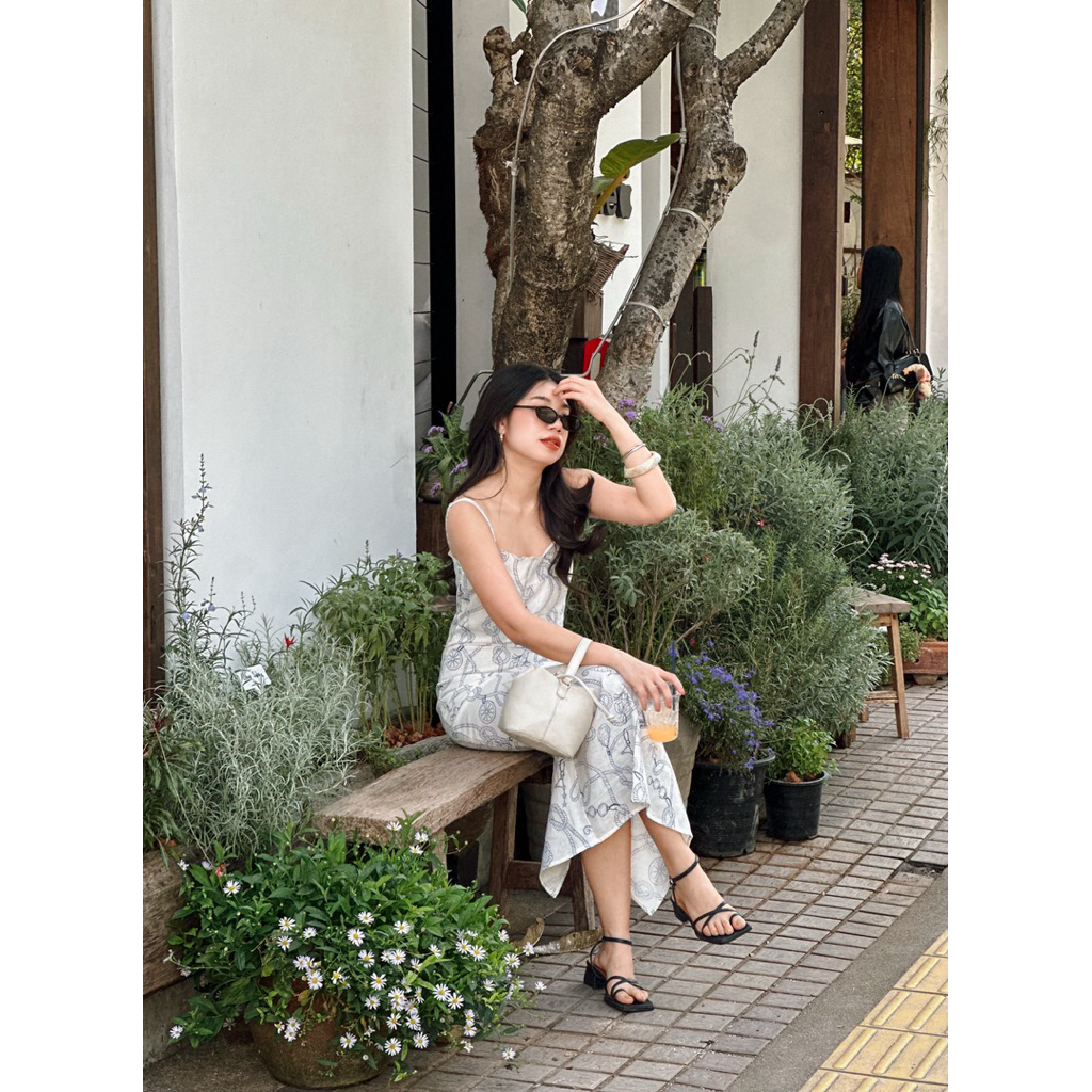 Tara linin dress ชุดเดรสยาวพิมพ์ลายผ้าลินิน : everydaylookk store