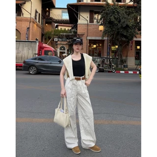COTTON PANTS กางเกงขากระบอกลายริ้วผ้าคอตตอน