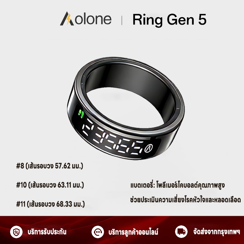 Aolone Smart Ring LCD หน้าจอ IP69K แหวนอัจฉริยะ ติดตามสุขภาพ 24 ชม แหวนสุขภาพ แหวนออกกําลังกาย แหว