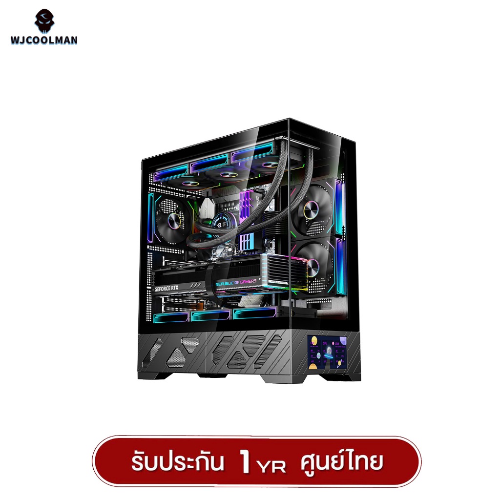 เคสคอมพิวเเตอร์ WJCOOLMAN 215 ATX-X LCD-SubScreen Panorama Tempered Glass Gaming Case รับประกัน 1 ปี