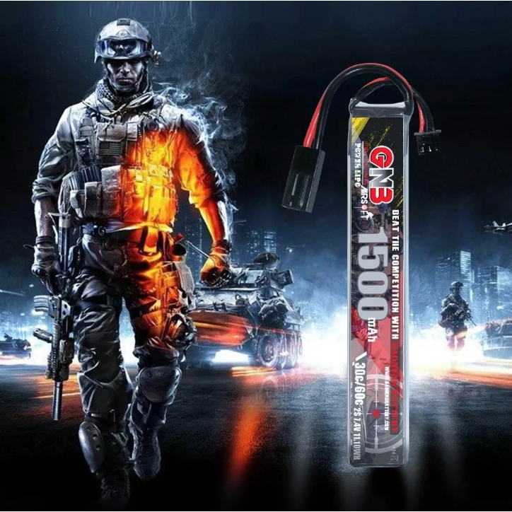 [แบตเตอรี่ 2เซล] AirSoft Battery GAONENG GNB 2S 7.4V 1000mAh - 1500mAh 30C Mini Tamiya Plug แบบรวมเซ