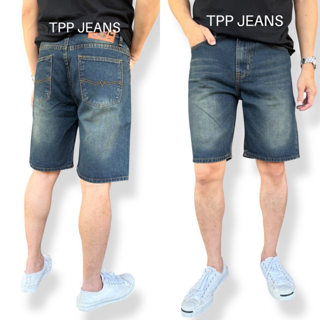 JEANSEXPRESS Shorts Men's กางเกงยีนส์ขาสั้นชายสีบลูฟอกสนิม ยาวประมาณเข่า เป้าซิป มีไซส์ใหญ่ Size 28-44