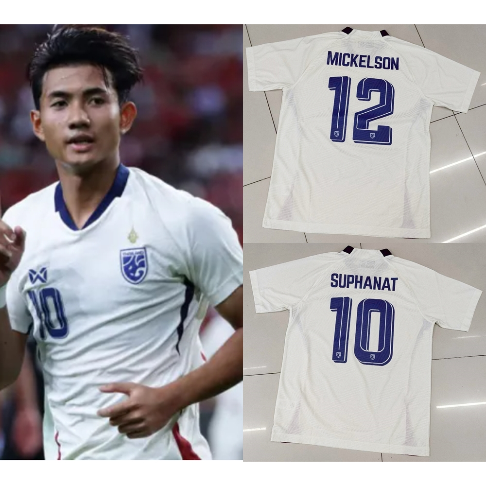 WARRIX เสื้อทีมชาติไทย 2024-25 - สีครีม พร้อมเบอร์ชื่อนักเตะ ศุภนัฐ10 นิโคลัส12 ชนาทิฟ18