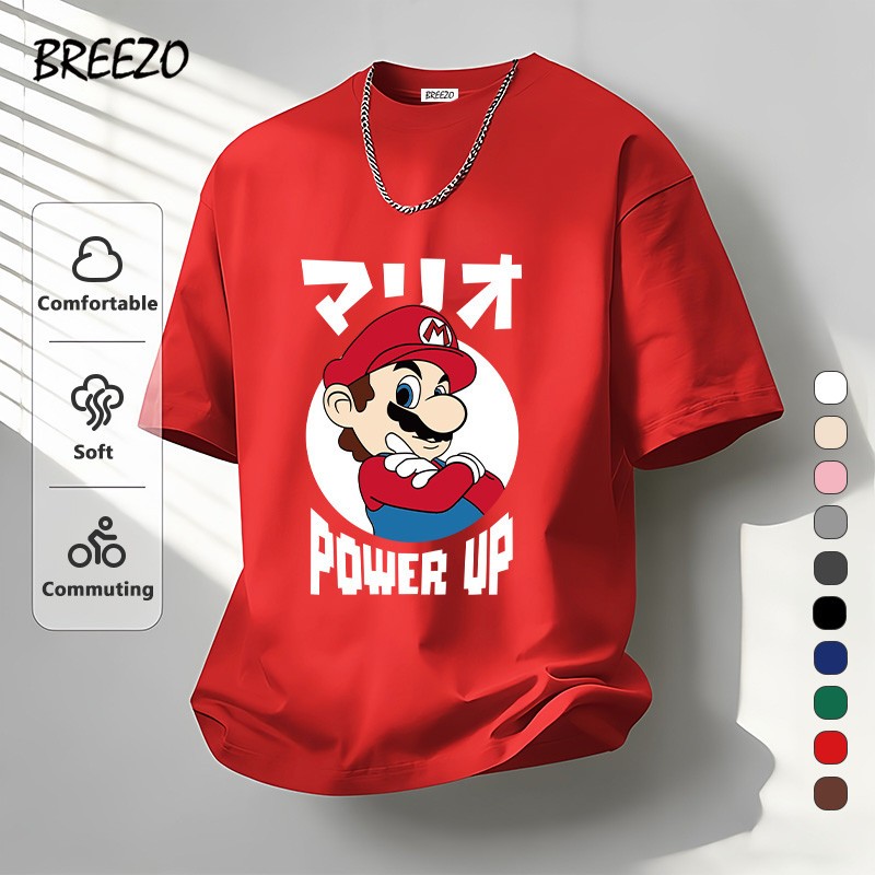 เสื้อยืดผู้ชาย cotton หลวมและสะดวกสบาย ไม่ร้อน Super Mario ลายพิมพ์การ์ตูนน่ารัก 2026สินค้าใหม่ สไตล์ลำลอง แฟชั่น