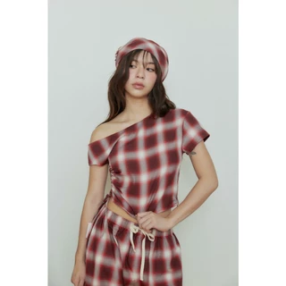 The Freckled Market - Plaid Off Shoulder Top เสื้อปาดไหล่