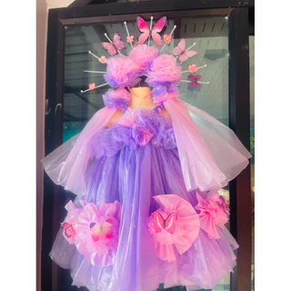 ชุดรีไซเคิลเด็กอนุบาลทำจากถุงขยะสีสัน ตกแต่งผีเสื้อ