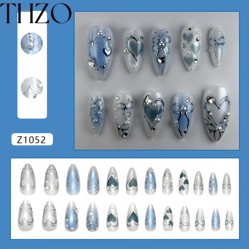 TH1052 เล็บปลอม ทำเล็บแฟชั่น สไตล์โมเดิรน สีลูกแก้วแคทอายใช้งานง่าย24 ชิ้น