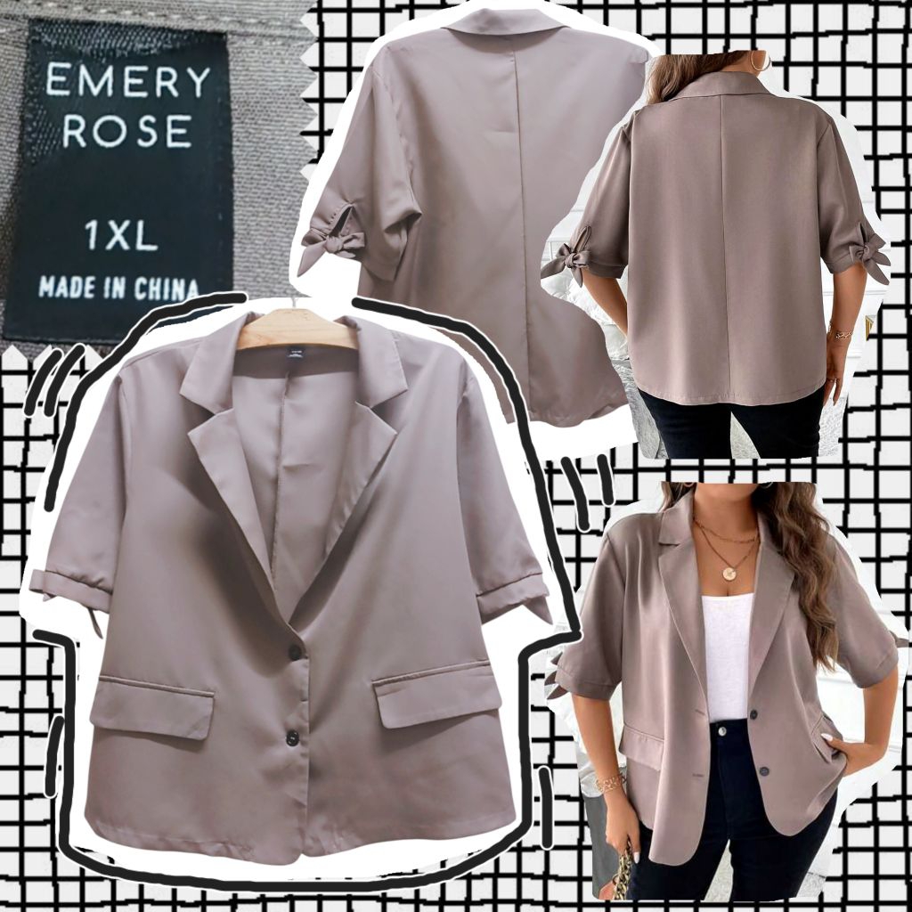 💰E M E  R Y_R 0 S E=เสื้อเบลเซอร์แขนสั้นOversize