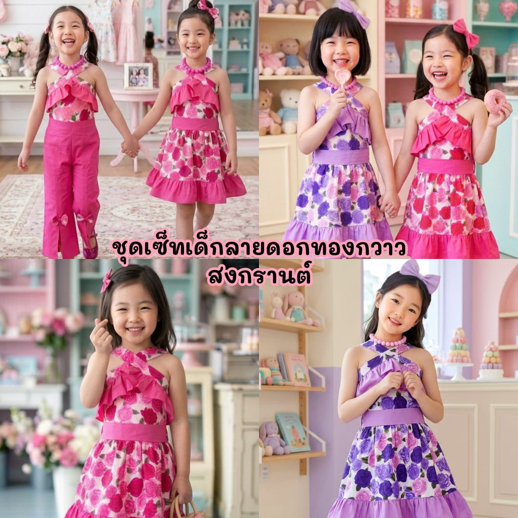 Ndd // ✅ ชุดเซ็ตไขว้คอลายดอกไม้ สงกรานต์ ทองกวาว เจ้ย