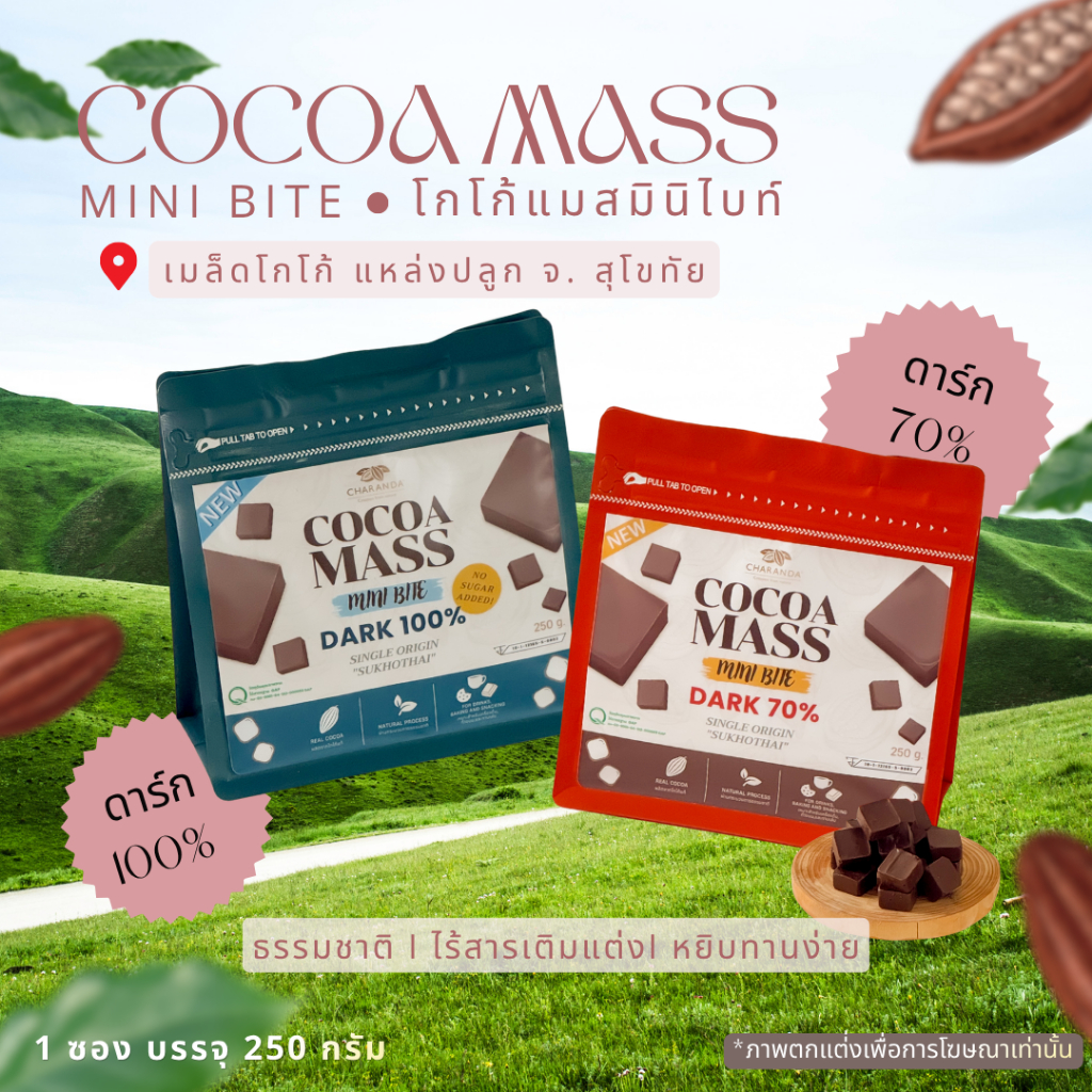 CHARANDA Cocoa Mass Mini Bite โกโก้แมสมินิไบท์ โกโก้แมสแบบชิ้นเล็ก แหล่งปลูกจาก จ.สุโขทัย
