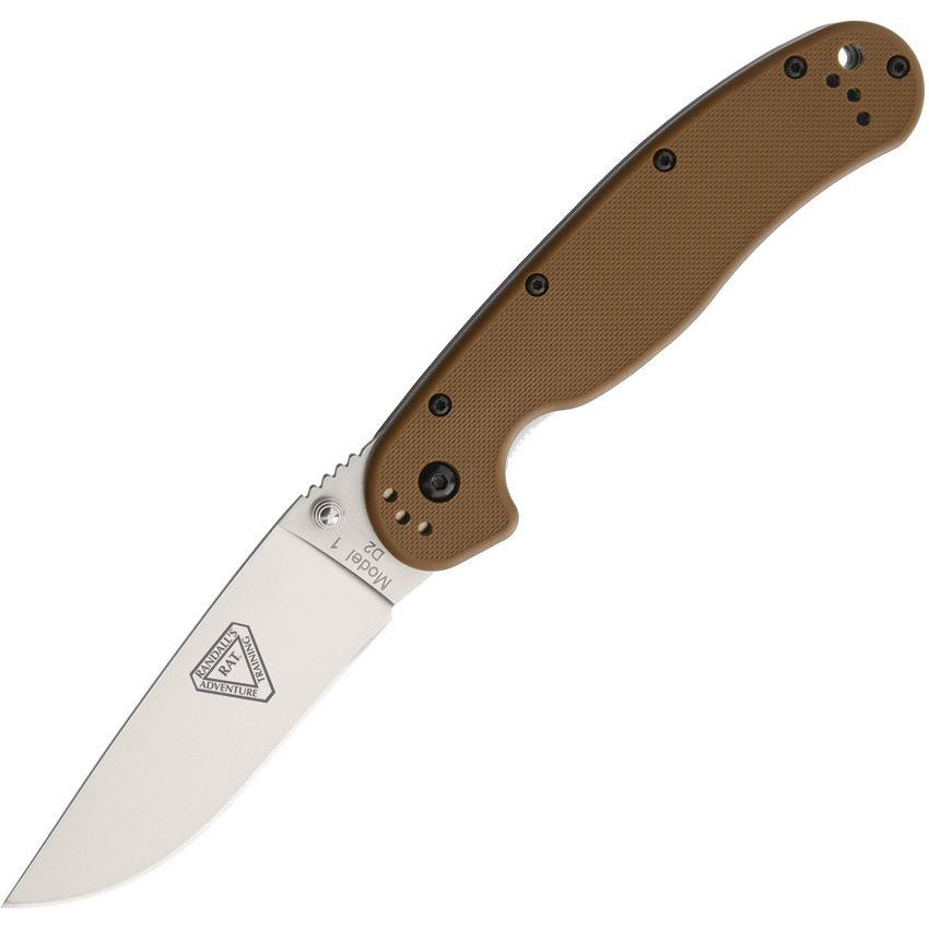 มีดพับ Ontario RAT Model 1 Folding Knife Satin D2 Plain Blade, Coyote Brown Nylon Handles (8867CB)