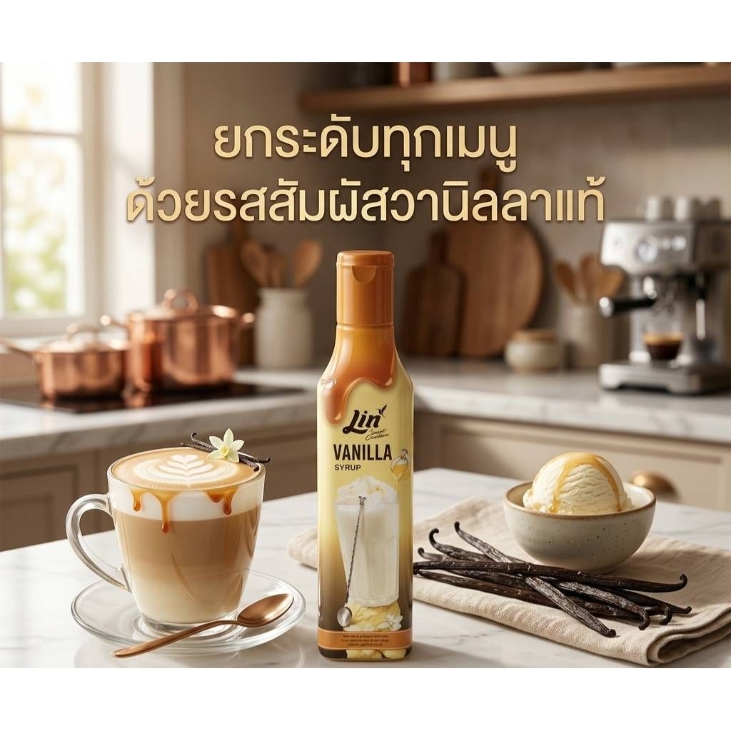 ไซรัปกลิ่นวานิลลา ตราลิน (Lin Vanilla Syrup) 300ml