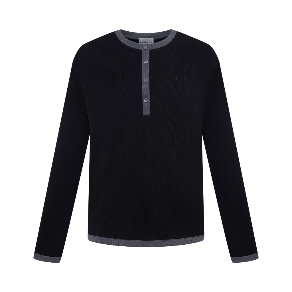 PHRASE Two-tone Henley Shirt (Black)