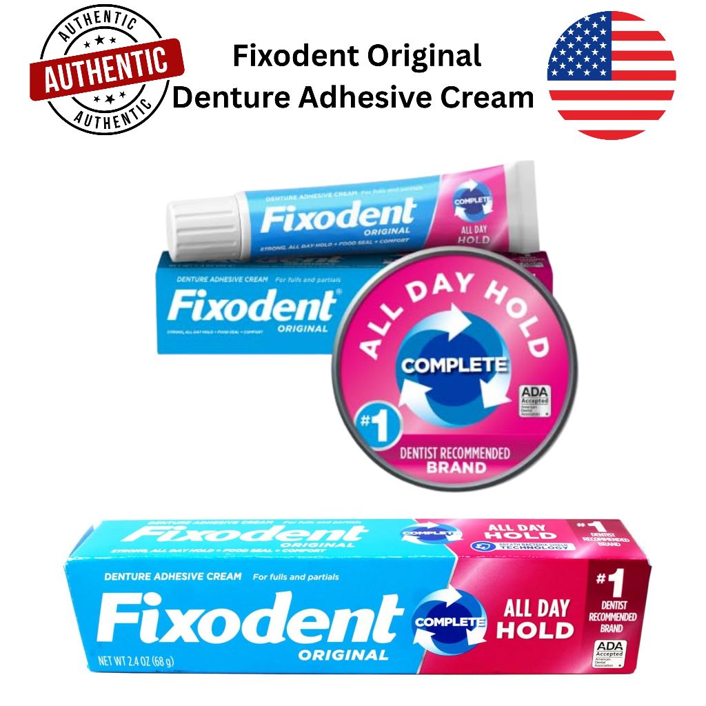 Fixodent Denture Adhesive Cream Original, All Day Hold for Fulls and Partials, 2.4 oz