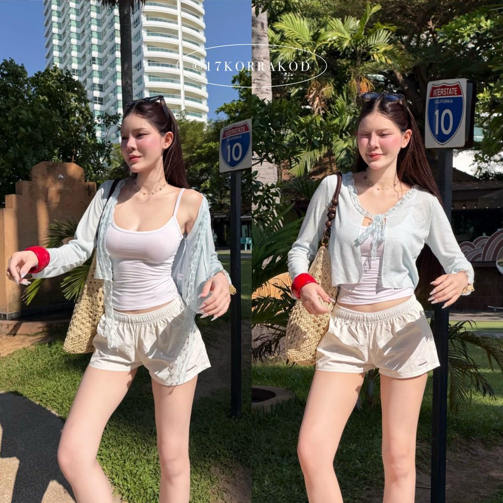 เสื้อคลุมแขนยาวคาดิแกน ดีเทลแต่งลูกไม้ผูกหน้า**ได้เฉพาะเสื้อคลุม** (Cookies bear)