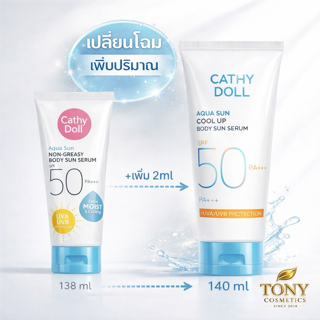 กันแดดเนื้อน้ำ Cathy Doll Aqua Sun Non Greasy Body Sun Serum SPF50 PA+++ 50 ขนาด 50ml และ 138ml Cathy Doll