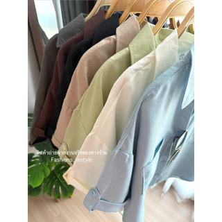 [อก 44] เสื้อเชิ๊ตคอวีกระเป๋าคู่ผ้าคอตตอนผสมเนื้อบาง (XC4)