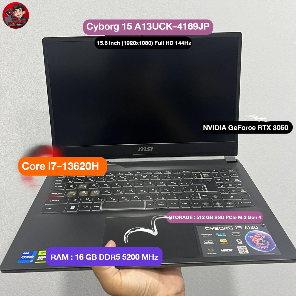 โน๊ตบุ๊คมือสองแรงๆ  MSI Bravo 15 B7ED-020TH I7-13620H/16GBDDR5 5200/M.2512GB/RTX3050/จอ144Hz เครื่อง