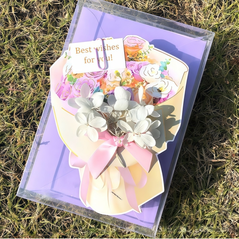 พร้อมส่ง การ์ดดอกไม้ การ์ดอวยพร การ์ดช่อดอกไม้ DIY 3 สี รูปที่ 4