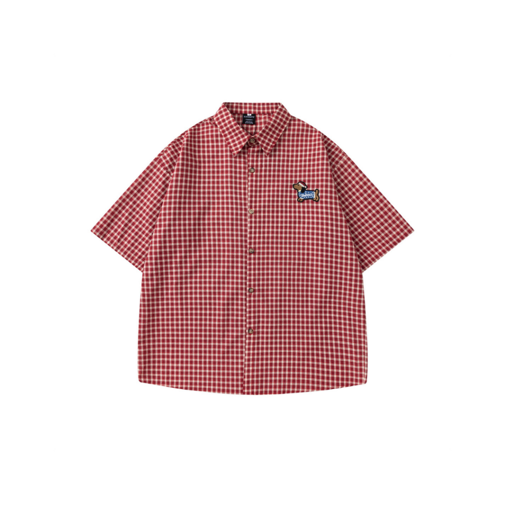 เสื้อเชิ้ตโอเวอร์ไซส์แขนสั้นเกาหลีงานปักลายหมา Korea Shirt Premium