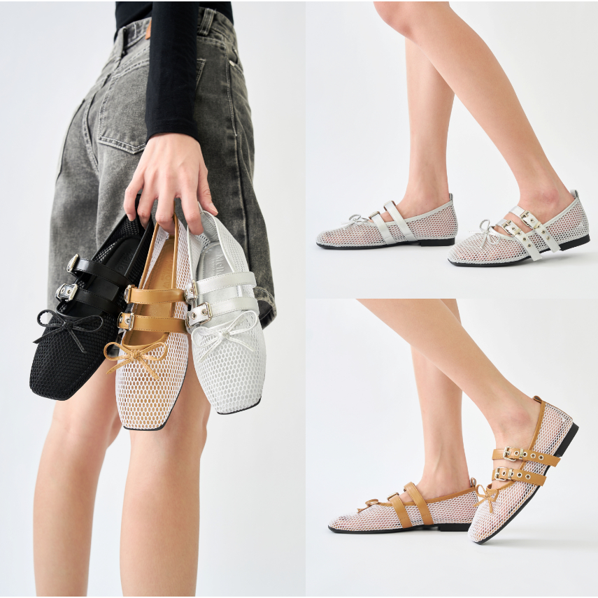 Mellowco รองเท้าบัลเล่ต์ตาข่าย Ballerinas รุ่น Lily Grid M4-A5013