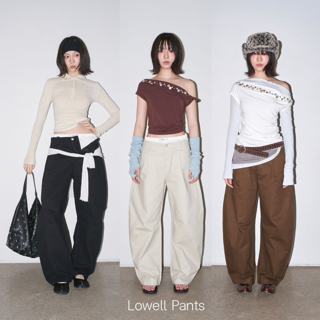AMUSE BKK - Lowell Pants กางเกง2ชิ้นทรงขาโค้ง เอวต่ำ ดีไซน์เลเยอร์ด้วย Boxer ด้านใน (กรุณาอ่านไซส์ให้ละเอียดก่อนสั่ง)