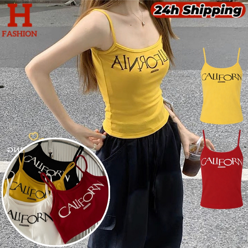 Hot Girl🔥 Crop top ​ฤดูร้อนที่มีสีสัน Slimless ไหล่กับเบาะหน้าอกเสื้อกั๊ก FY3433