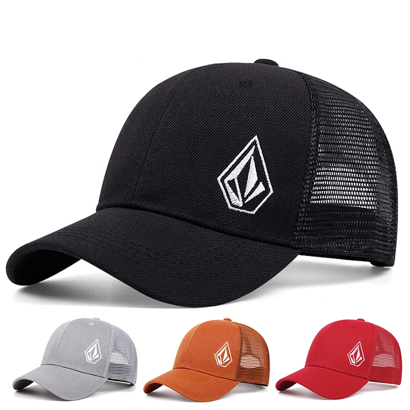 หมวกเบสบอล ดีไซน์ตาข่ายระบายอากาศ งานปัก Volcom เหมาะสำหรับใส่หน้าร้อน ท่องเที่ยว ปาร์ตี้ ปรับขนาดได้ unisex มี 3 สี