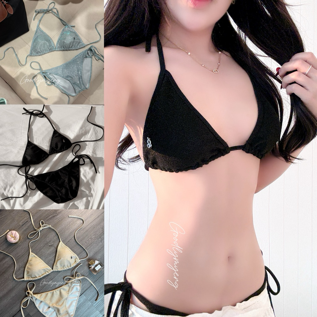 GOODLYMYERG - Bikini กิตเตอร์ แบบผูก ติดโลโก้แบร์น ได้ทั้งเซ็ท