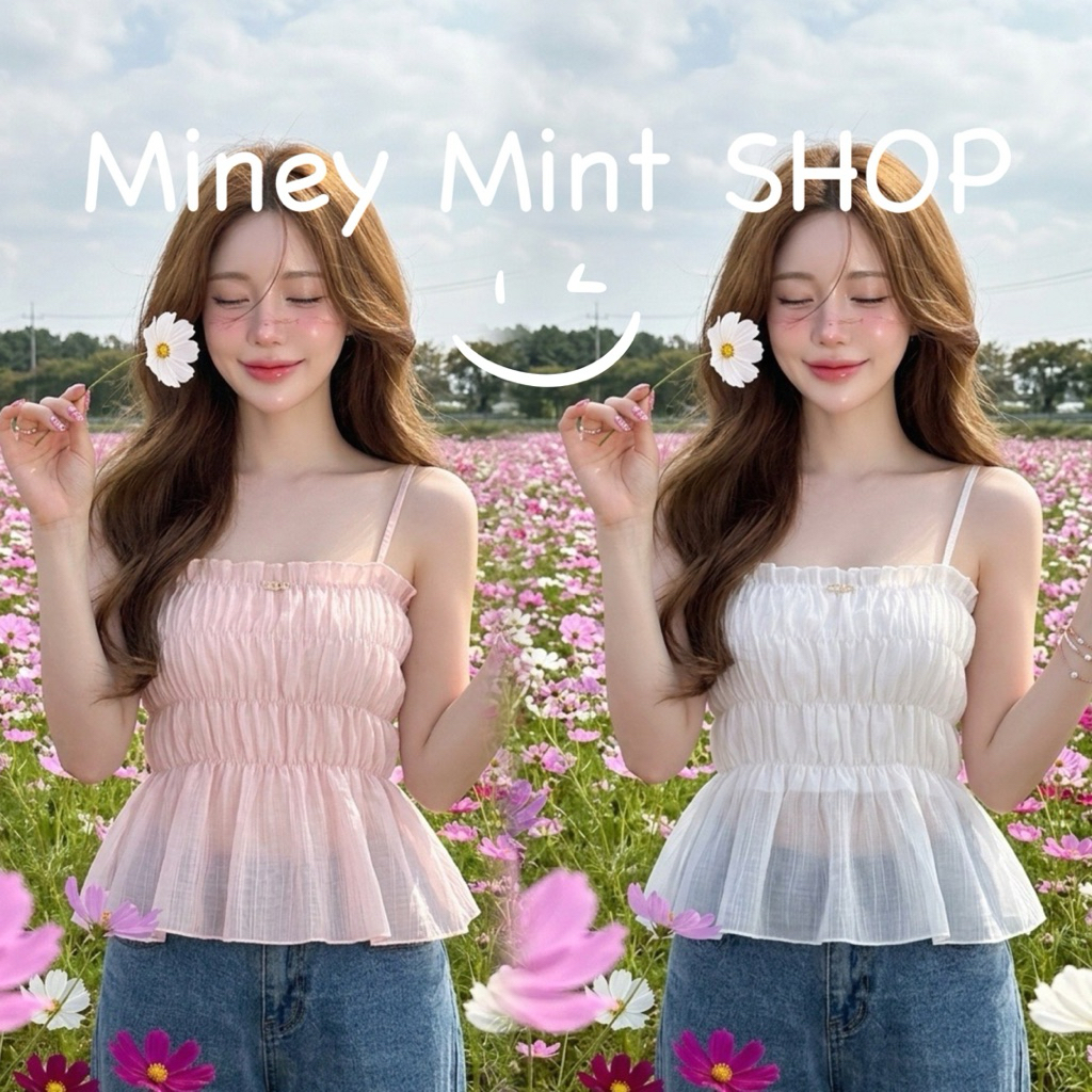 miniminey🌸 สายเดี่ยวสม็อคตัว ชายระบาย ผ้าใส่สบายไม่ร้อน
