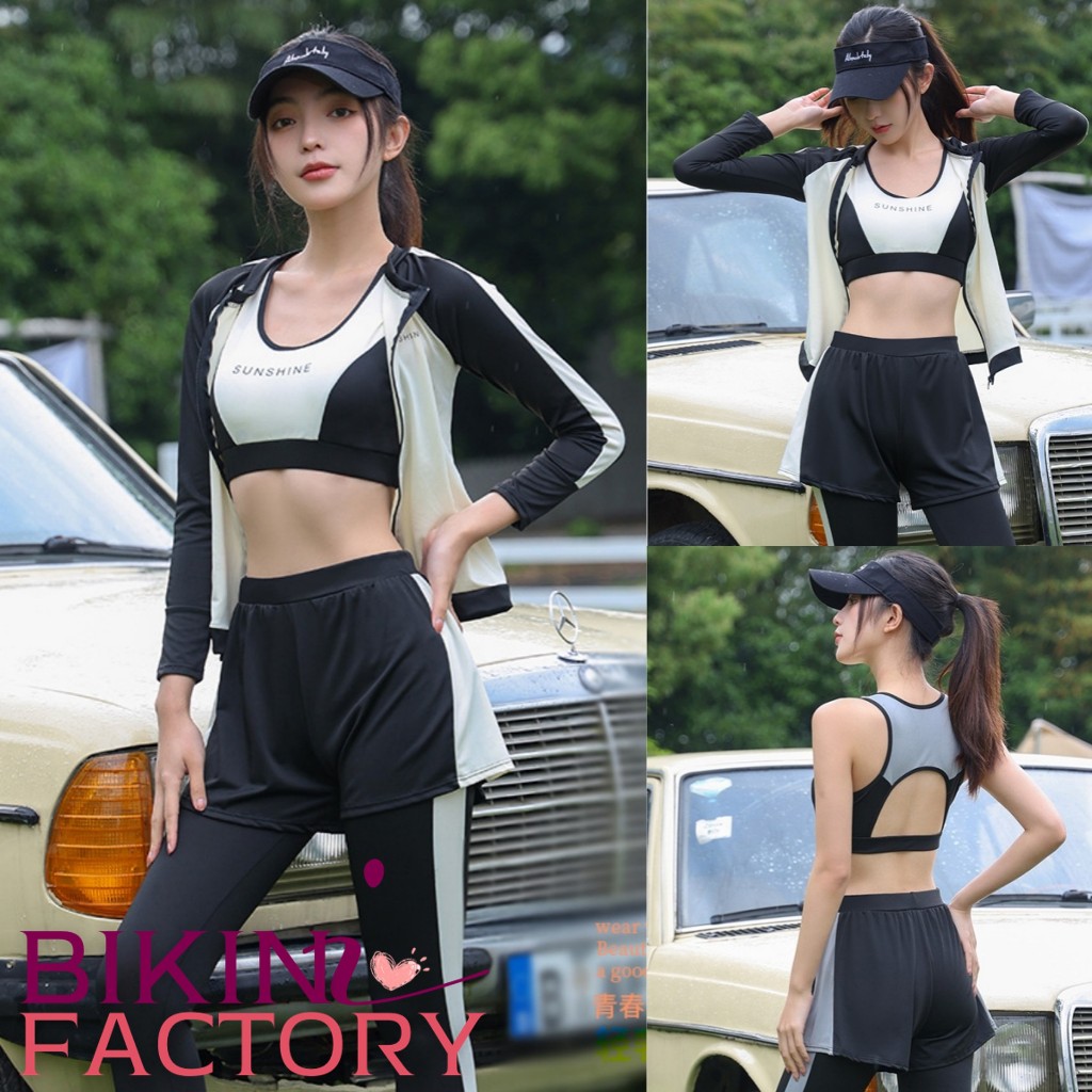 BIKINI FACTORY ชุดว่ายน้ำ ชุดแขนยาว ชุดดําน้ำ 5 ชิ้น 🍑  ดำน้ำ กันUV แบบเรียบง่าย เหมาะกับสาวๆ BK-044