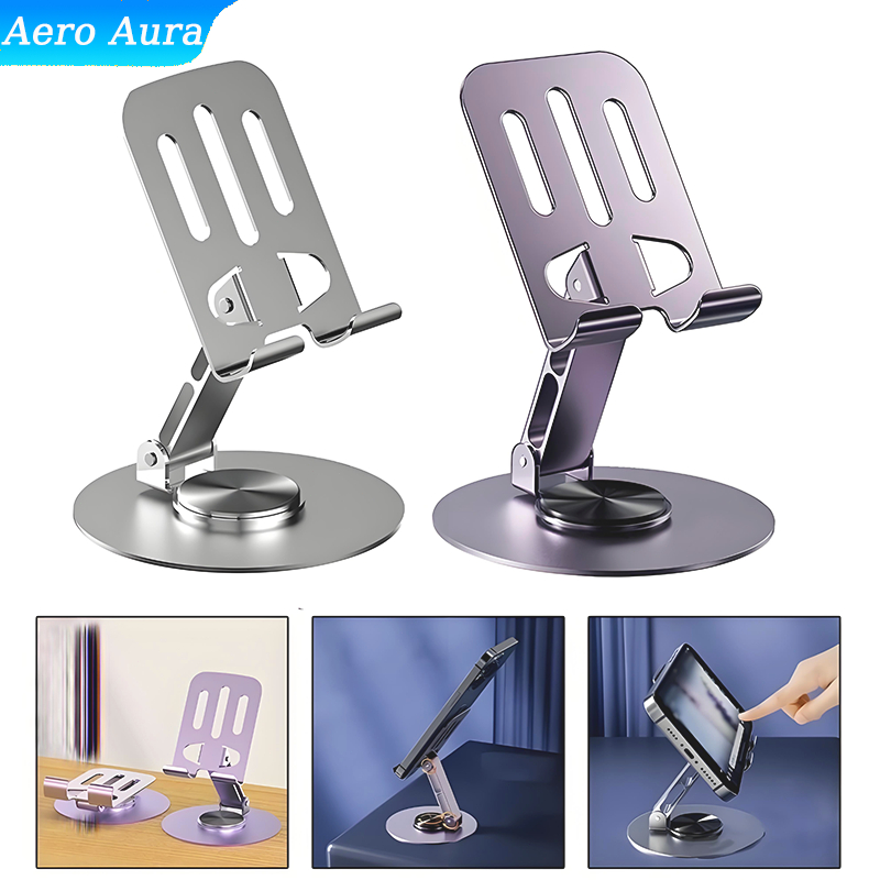 ขายึดโทรศัพท์มือถือ 360° ที่วางโทรศัพท์แม่เหล็กสองด้านหมุนได้ขาตั้งโทรศัพท์มือถือแบบปรับได้บางเฉียบหลายมุมสากล