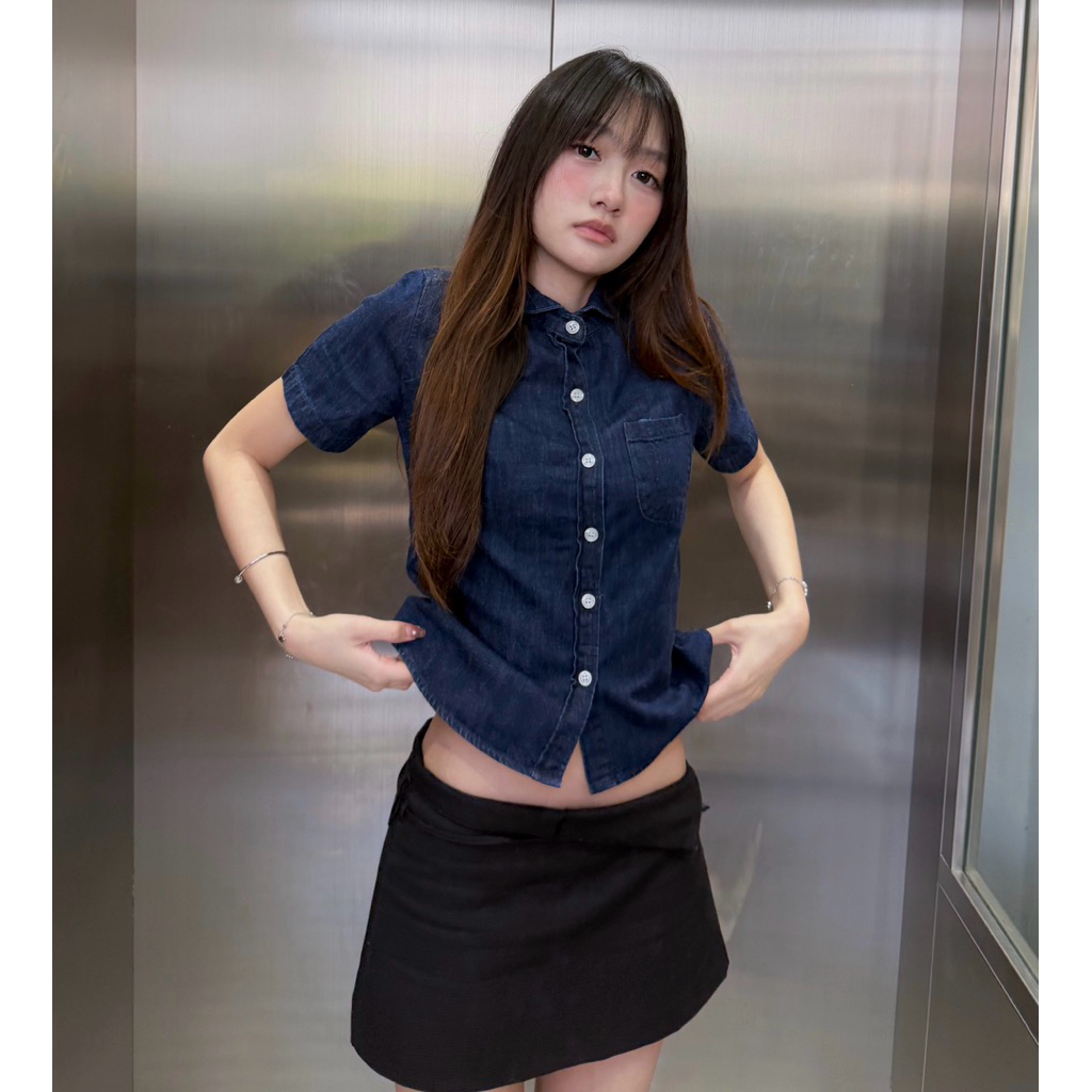 MALI Moshi denim top เสื้อยีนส์คอบัว