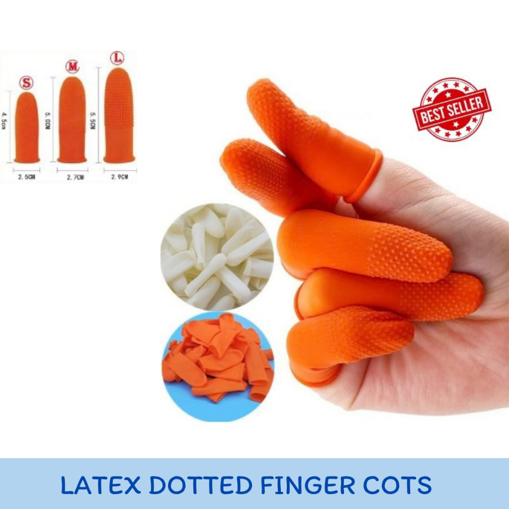 Dotted Latex Finger ปลอกนิ้วยาง ถุงนิ้วยาง ถุงนิ้วกันหนาม. ปลอกนิ้วกันลื่น. เเบบ มี ปุ่มมี 3 ขนาด SML ถงละ 50/100 ชิ้น