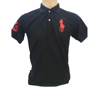 เสื้อคอปกโปโลสีพื้น ม้าใหญ่ ปักแขนเลข 3 งานพรีเมี่ยม ผ้าไม่ร้อน ผ้าไม่เละไม่ย้วย