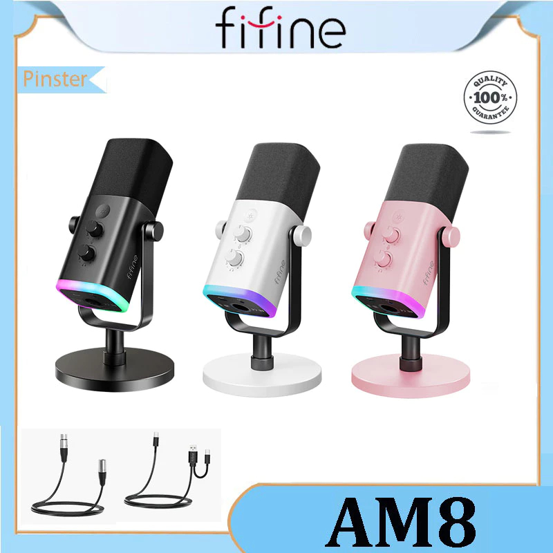 FIFINE AM8 USB/XLR Dynamic Microphone with Touch Mute Button,Real-time Monitoring Headphone jack