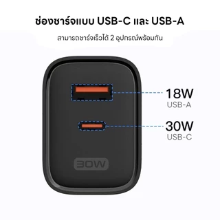 Eloop C31T หัวชาร์จเร็ว USB-C+USB-A กำลังไฟฟ้า 30 วัตต์(W) เทคโนโลยี GaN ชาร์จเร็ว PD ตัวเล็ก ร้อนน้อย