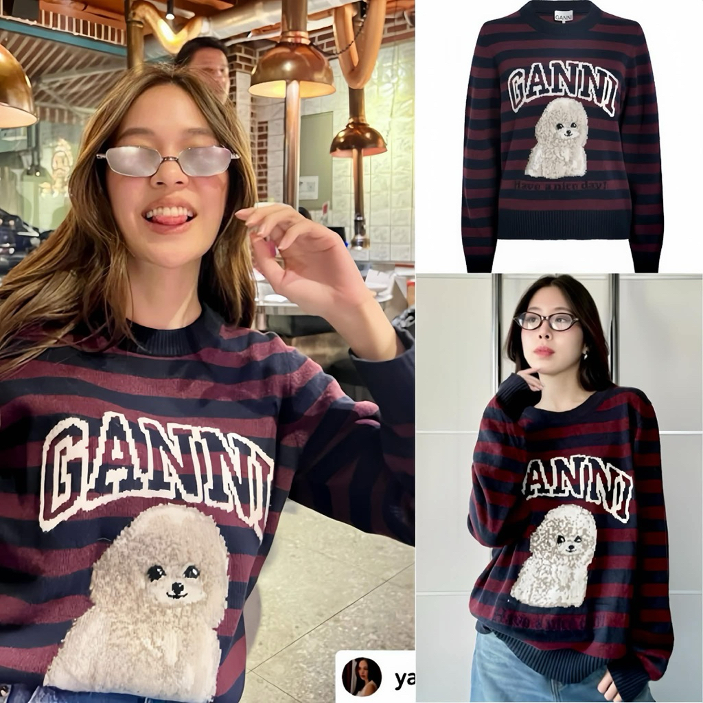 🐶 GANNI knit SWEATER 🧸เสื้อสเวสเตอร์ไหมพรมงานแบรนด์ดัง #อินฟลูดาราใส่กันเยอะมาก ทอลายน่ารักมากกกก🥰