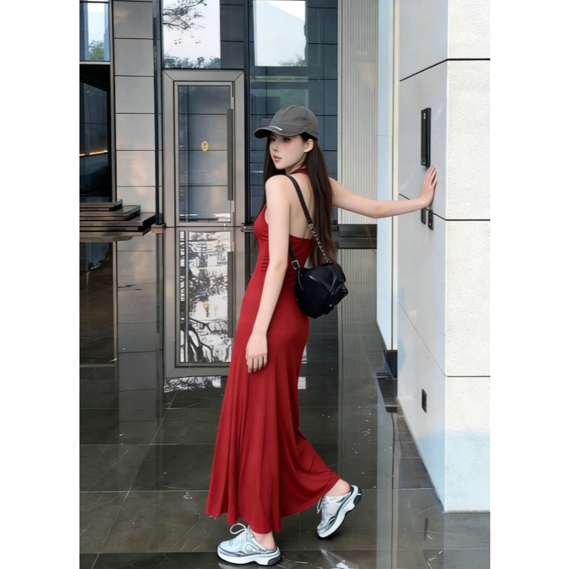 Hotgirl พร้อมส่ง ชุดเดรสผู้หญิง เดรสยาวเซกซี่ ชุดคอแขวน สีพื้น รัดรูป แฟชั่น ดีไซน์ใหม่ ราคา ถูกที่สุด ดีลบีเคเค แกลเลอรีภาพที่ 4