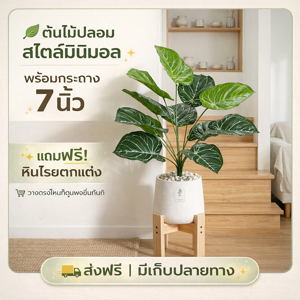 ต้นไม้ปลอม พร้อมกระถางเบลล่า 7 นิ้ว ฟรีหินโรย ต้นไม้ปลอมมงคล ใครไม่มีเวลาดูแล ต้องโดนตกนะจ๊ะ
