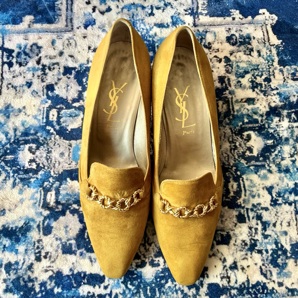 💛🐱 Vintage YSL 🐱💛 - mustard kitten heels มือสอง