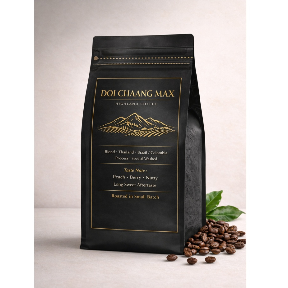Doi Chaang Max coffee เมล็ดกาแฟดอยช้างอาราบิก้า 100 % เกรดมาตรฐาน จากโรงคั่วกาเเฟม้ง คลาสสิก M003