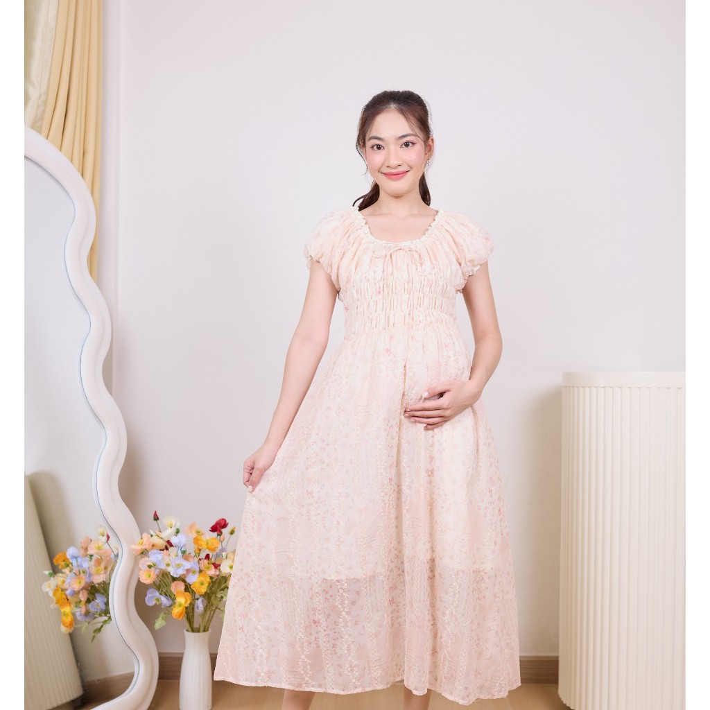 (MM 662) ชุดคลุมท้อง MAMAHUG ♡ [คอตตอนพรีเมียม + สม็อค + ซับใน]