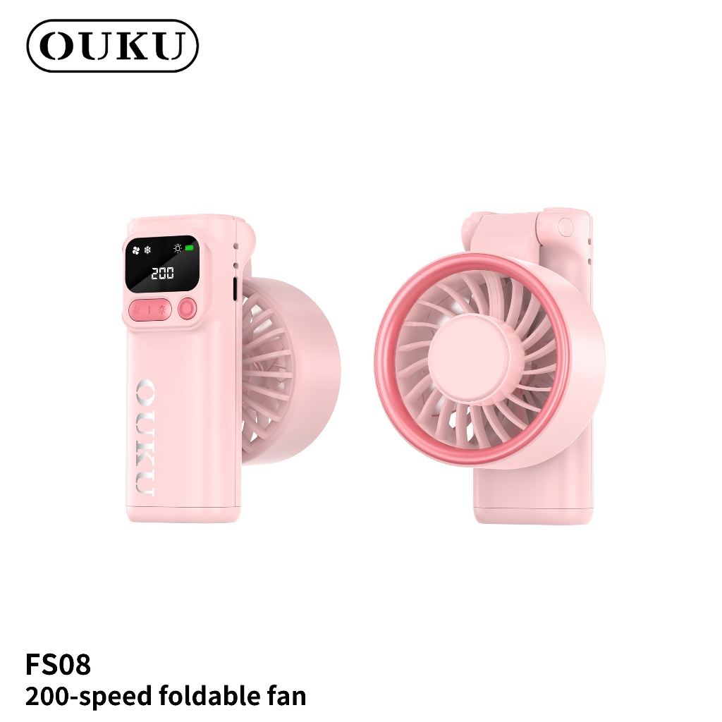 พัดลมพกพาลมแรง 200 ระดับ OUKU FS08 มีจอ Digital Display พร้อมไฟฉาย/ไฟSOS เสียงเบา พับได้ ไม่เกะกะ พก