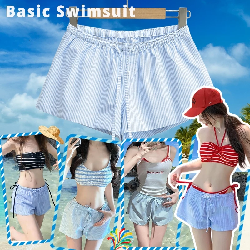 🧡Basic swimsuit💛กางเกงขาสั้นสีฟ้า กางเกงขาสั้นทรงหลวม ขอบเอวยางยืด สามารถใส่คู่กับบิกินี่ เสื้อ หรืออื่นๆ ได้ beach COD