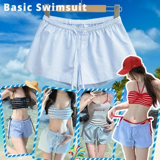 🧡Basic swimsuit💛กางเกงขาสั้นสีฟ้า กางเกงขาสั้นทรงหลวม ขอบเอวยางยืด สามารถใส่คู่กับบิกินี่ เสื้อ หรืออื่นๆ ได้ beach COD
