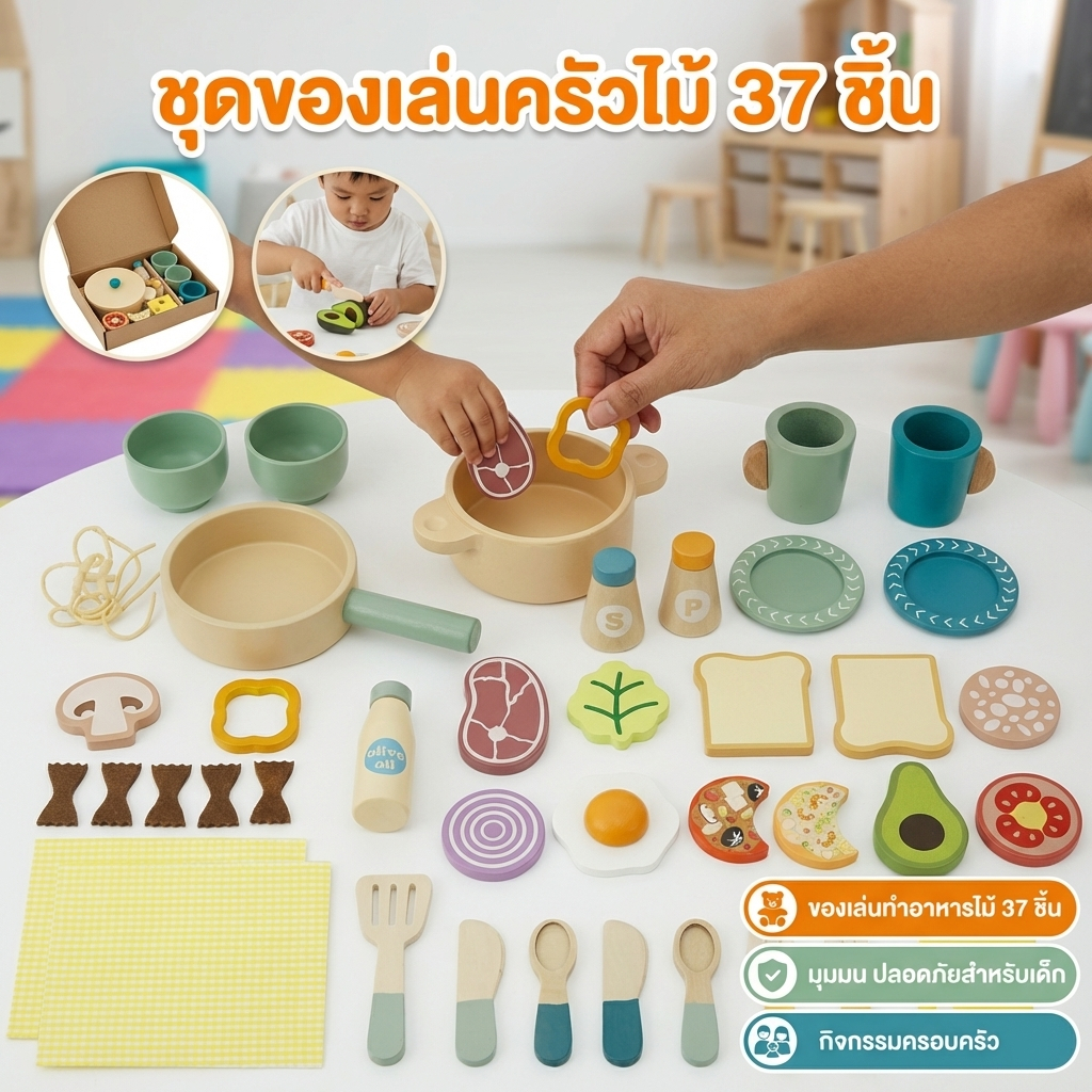 ชุดเครื่องครัวของเล่นไม้ | สำหรับเด็กเล็ก เล่นบทบาทสมมติ | อุปกรณ์ทำอาหารสมจริง ปลอดภัย | ของเล่นเสริมพัฒนาการ