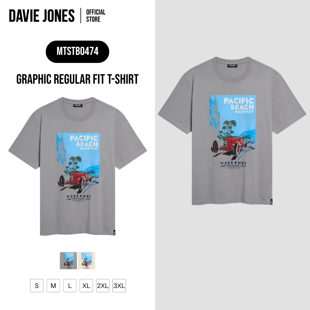 DAVIE JONES [BE FEARLESS] เสื้อยืดผู้ชาย Graphic Regular Fit T-Shirt สีเทา ครีม TB0474