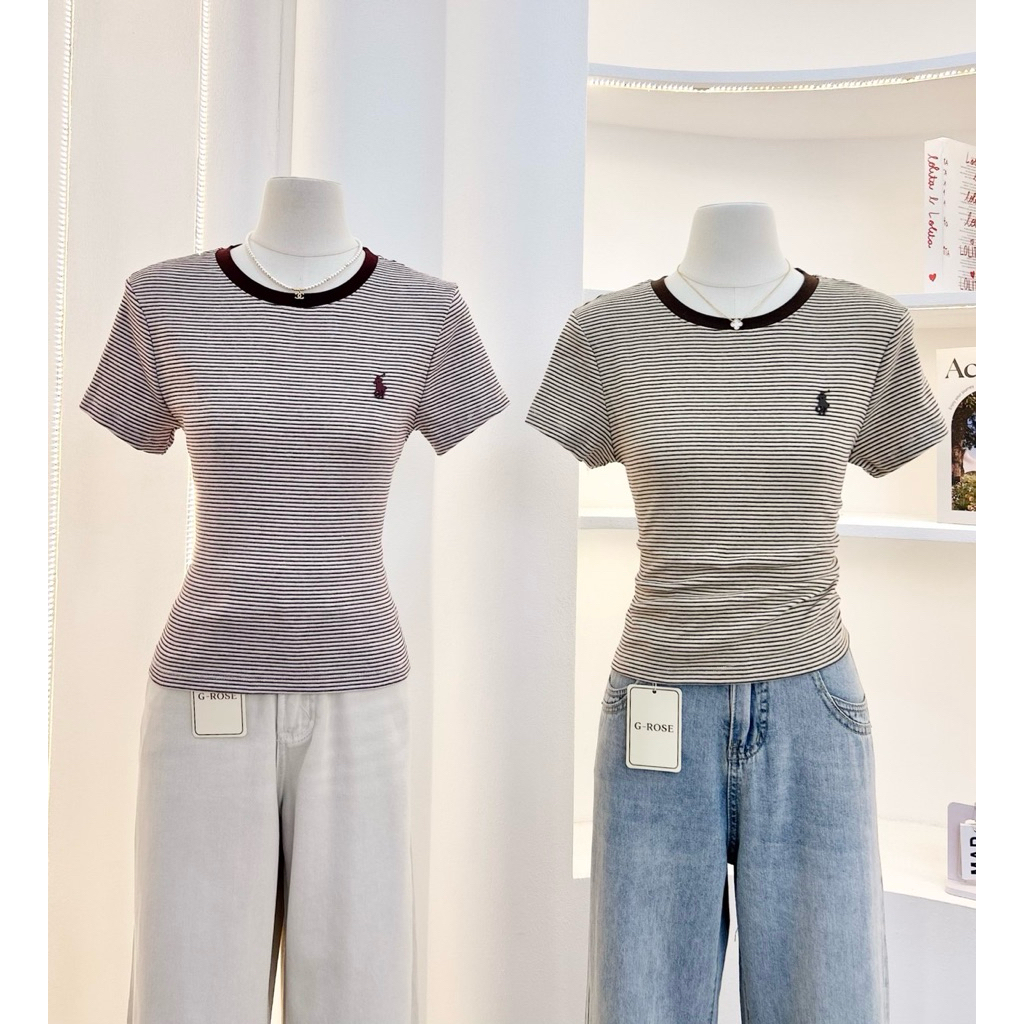 G-rose เสื้อยืดลายริ้ว แต่งอะไหล่เงิน