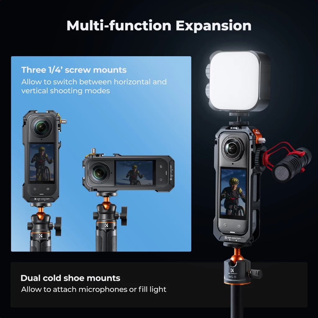 K&F CONCEPT CI01 Camera Aluminum Case for Insta360 X5 Cage พร้อมฝาครอบเลนส์ซิลิโคน มีช่องติดอุปกรณ์ thumbnail 3